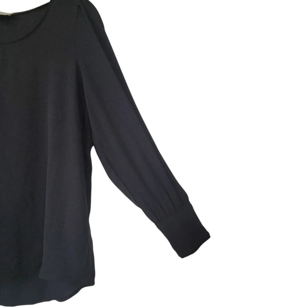 LOFT Small Petite Black Semi Sheer Blouse Puff Sleeve Button Cuff Classic Top